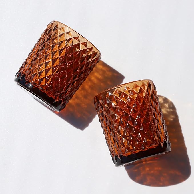 Woho 24pcs Amber Candle Holders for Votive Candles/Tealight Candles, Brown Votive Candle Holder for Boho Home Decor, Glass Tea Lights Candle Holder for Wedding Party Christmas