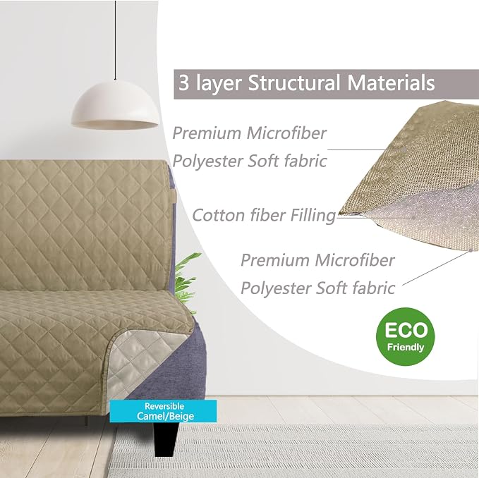 U-NICE HOME Futon Sofa Covers 68''Armless Couch Cover, Light Camel/Beige | - Image 3