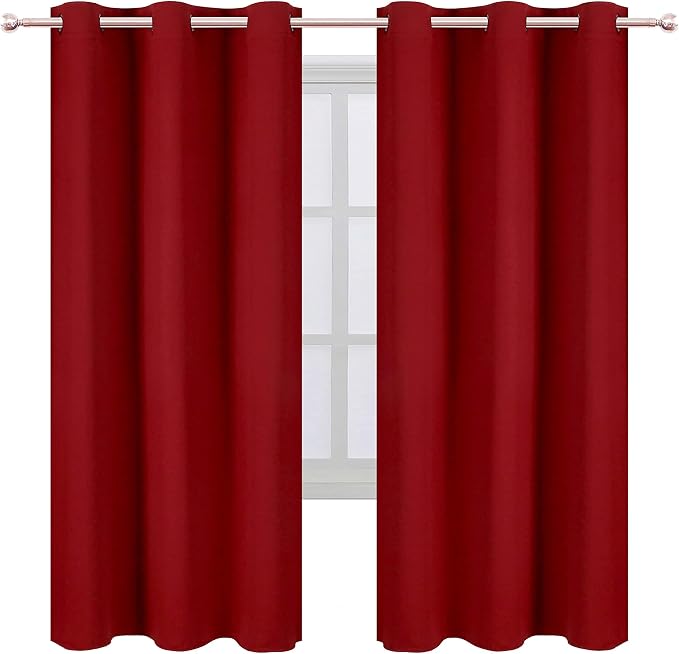 Red Thermal Blackout Curtains/42 x 72 Inch/Set of 2 Panels Room Darkening - Image 2
