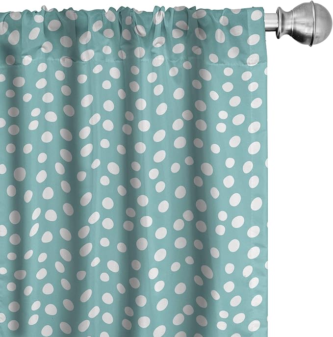 Ambesonne Turquoise Window Curtains, Retro Vintage 60s 50s Inspired Geometric Polka Dots Romantic Art Print, Lightweight Decor 2-Panel Set with Rod Pocket, Pair of - 28" x 84", White and Blue