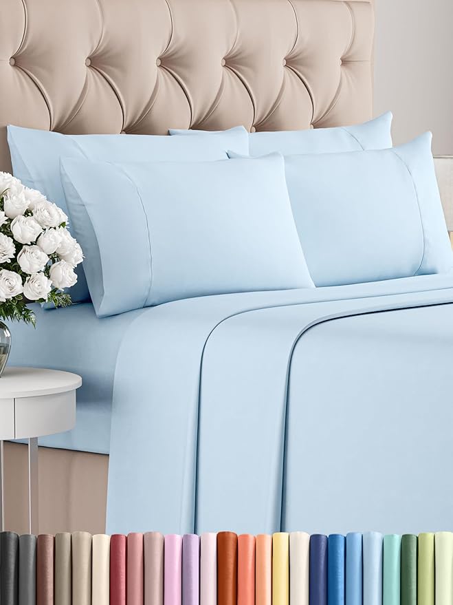 Cal King 6 Piece Sheet Set - Comfy Breathable & Cooling - Ultra Soft Hotel Luxury Bedding Set w/ 8-16 Inch Deep Pockets - 1 Flat & 1 Fitted Sheet & 4 Pillowcases - Wrinkle Free & Easy Care - Baby Blue
