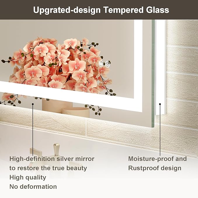 36x36 LED Bathroom Mirror with Lights, Brighter Backlit + Front Lit, Tempered Glass, Dimmable, Multiple Light Modes, Anti-Fog Lighted Bathroom Vanity Mirror for Wall, Memory Function