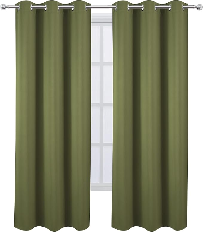 Blackout Curtains 38 x 84 inch/Olive Green Curtains Set of 2 Panels/Thermal - Image 2