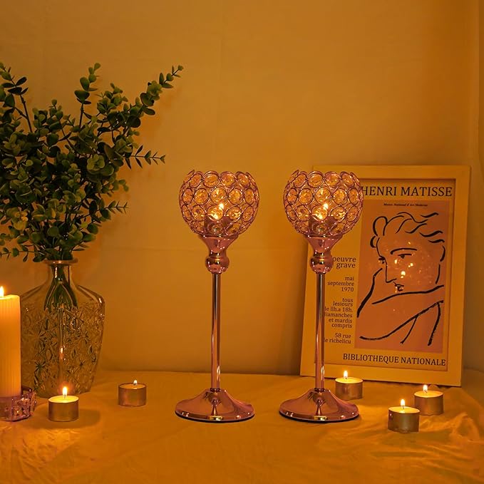 VINCIGANT 16PCS Candle Holders Silver for Wedding Centerpieces,Bling Decor Crystal Silver Tealight Candle Holder for Home Fireplace Coffee Table Mantle Decor candelabros de mesa
