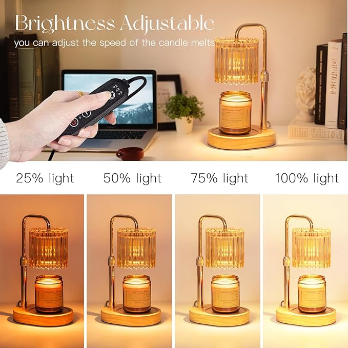 Candle Warmer Lamp with Timer: Gold Candle Warming Lamp Height Adjustable Wax Melt Warmer Dimmable Modern New Home Bedroom Decor Housewarming Gift for Women