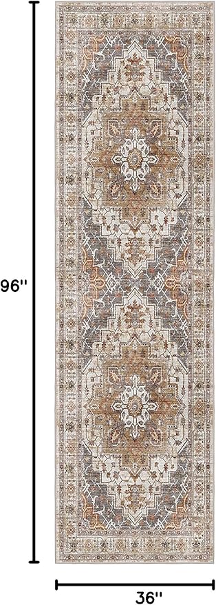Madane Hallway Runner 3x8, Kitchen Rugs Washable Entry Rug, Turmeric/Grey | - Image 2