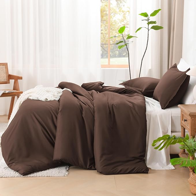 Litanika Brown Comforter Set California King Size, 3 Pieces Cal King Lightweight Solid Bedding Comforter Set, All Season Fluffy Bed Set (104x96In Comforter & 2 Pillowcases)