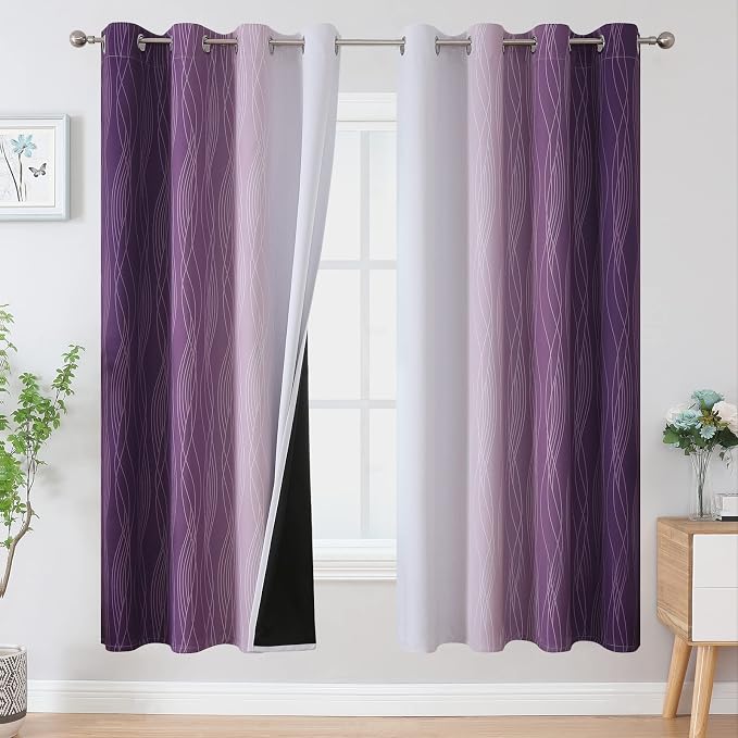 Purple and Greyish White Ombre Blackout Curtains by ESTELARTEXTILER