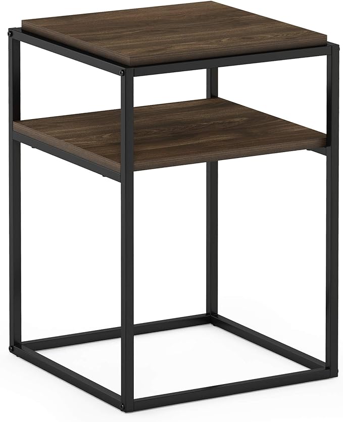 Furinno Simplistic End Side Night Stand/Bedside Table with Stainless Steel Tubes, Stackable Metal Frame, Columbia Walnut