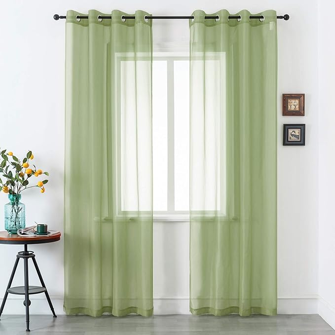DUALIFE Sage Green Sheer Grommet Curtains 108 Inches Extra Length for Bedroom -Light Filttering Curtains Drapes 2 Panels for Living Room Party Backdrop?52W X 108L Inch