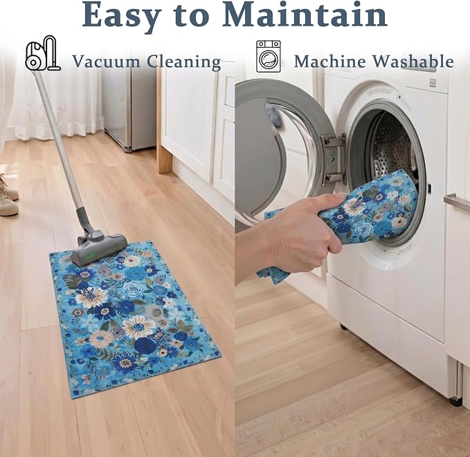 24x17 Inch Door Mat Indoor Entrance, Floral Area Rug Non Slip, Rug | Low Pile - Image 3