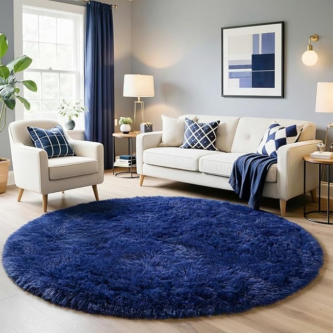 Amdrebio Navy Blue Big Round Circle Area Rug 6Ft - Image 5