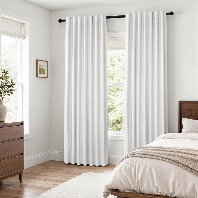 Topfinel White Linen Blackout 96 Inch Curtains - Image 4