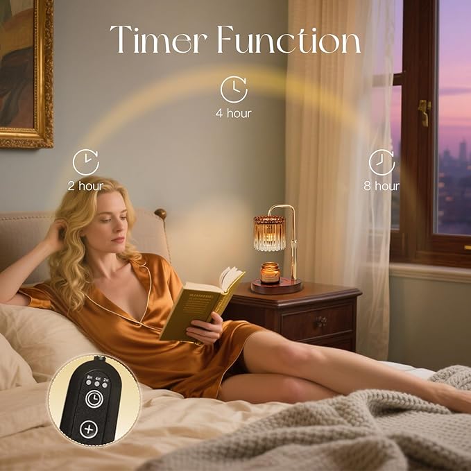 Candle Warmer Lamp with Timer: Amber Candle Warming Lamp with 2 Bulbs Height Adjustable Wax Melt Dimmable Bedroom Decor Christmas Gift for Women