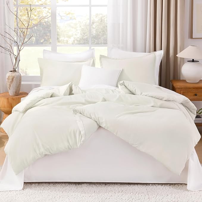 Litanika Ivory Comforter Set Full Size, 3 Pieces Lightweight Solid Bedding Comforter Set, All Season Fluffy Bed Set (79x90In Comforter & 2 Pillowcases)