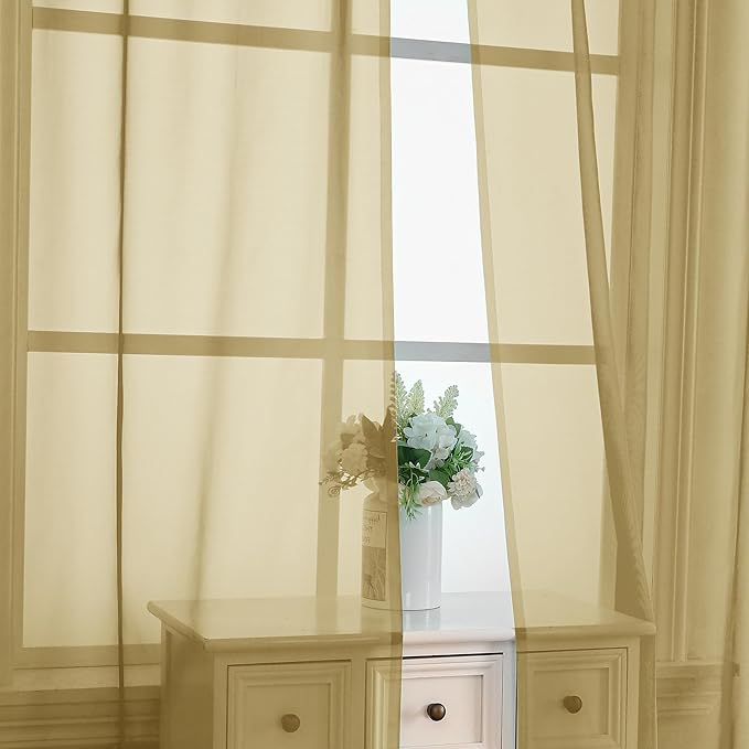 Gold Sheer Curtains 63 Inches Long 2 Panels - Image 5