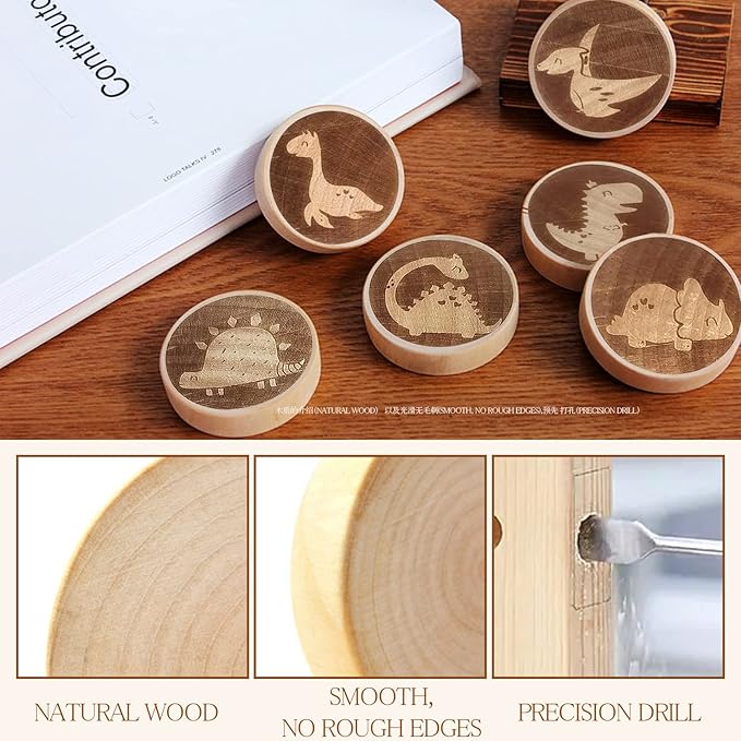 6 Pack Dinosaur Dresser Knobs 40MM/1.57" Wooden Animal Cabinet Knobs for Nursery Room Kids Drawer Pull Handles with Screws