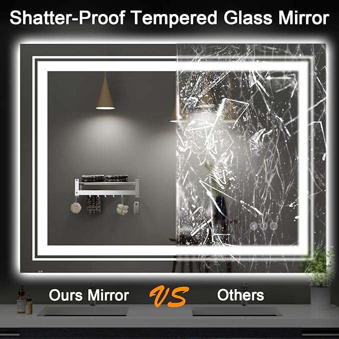 27x19 LED Bathroom Mirror with Front and Backlight, Dimmable Lighted Bathroom Vanity Mirror with Anti-Fog, Memory Function,Tempered Glass(Horizontal/Vertical)