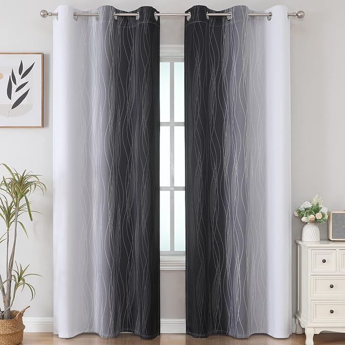 Black and Greyish White Ombre Blackout Curtains - Image 2