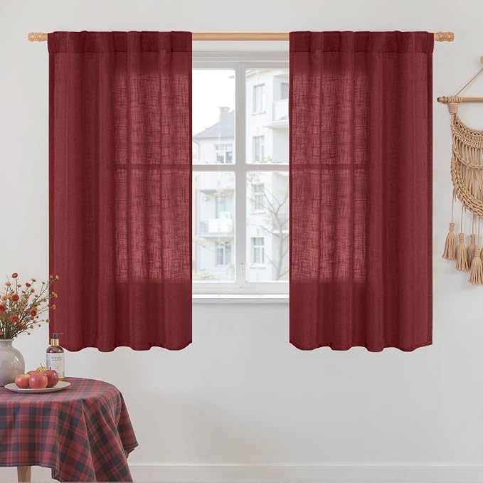 54 Inch Semi Sheer Window Linen Curtains, Light Filtering Panels | Faux Linen by LAMIT
