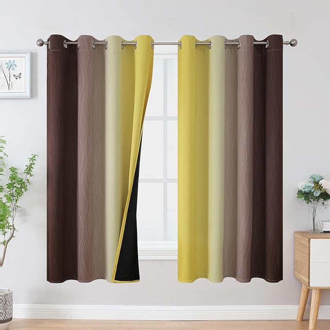 Brown and Yellow Blackout Curtains 52Wx63L Inch 2 Panels | Thermal Insulated by ESTELARTEXTILER