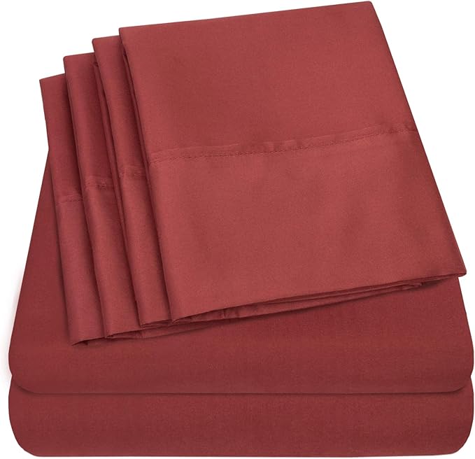 Sweet Home Collection 6 Piece 1500 Supreme Collection Brushed Microfiber Deep Pocket Sheet Set-2 Extra Pillow Cases, Great Value, Split King, Burgundy