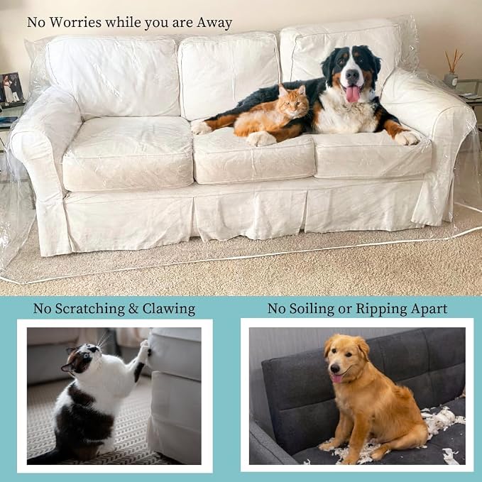 Evelots Clear Vinyl Couch Cover, Waterproof 3-Seat Sofa Protector | Heavy-duty - Image 5