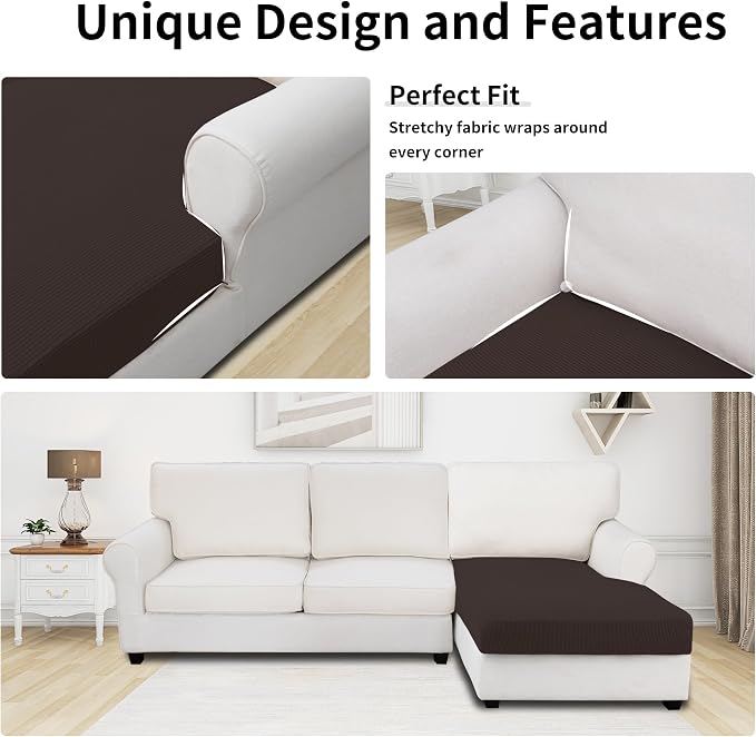 Easy-Going Stretch 1 Piece Chaise Lounge Cushion Slipcover | Sectional Couch - Image 3
