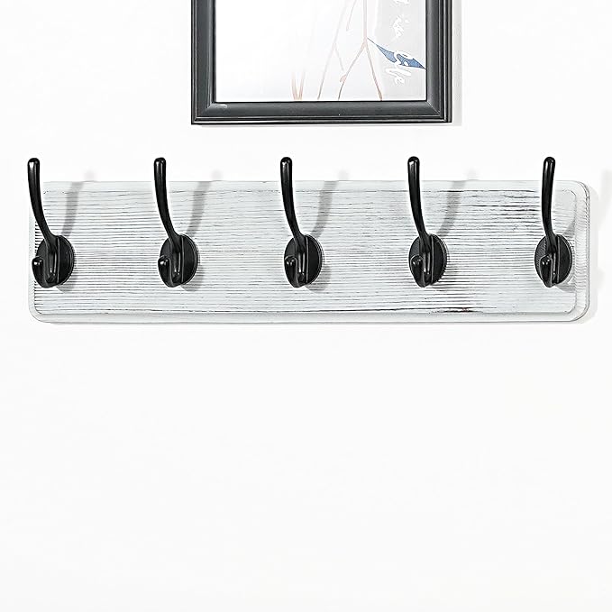 WEBI Coat Rack Wall Mounted,Coat Hooks Wall Mount,16" Hole to Hole,Large Coat Hanger Wall,5 Hooks for Hanging Coats,Hats,Jacket,Clothes,Entryway,Black/White,2 Packs