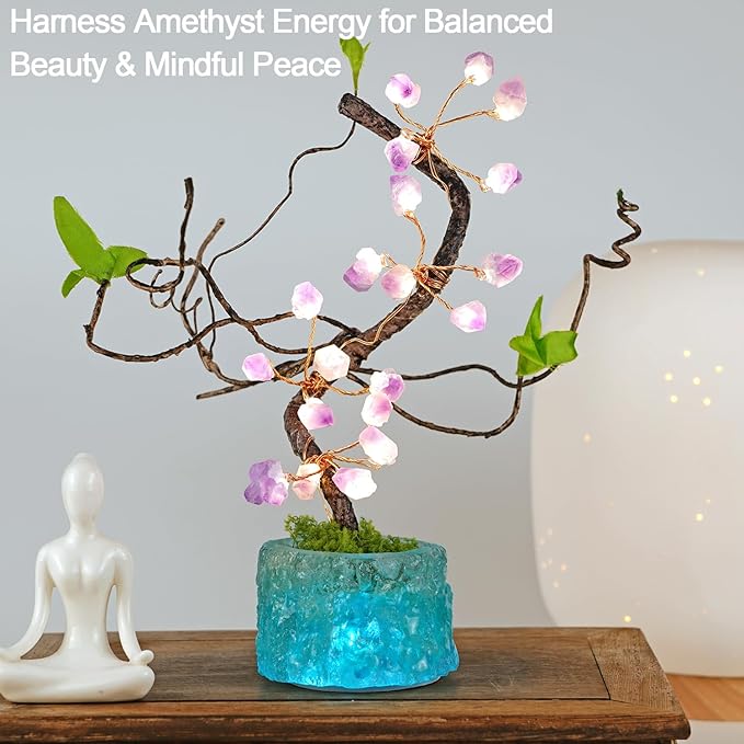 BOHON 10.6" Crystal Tree of Life Night Light with Remote & Timer, USB/Battery Powered, Adjustable Warm to Cool White, Healing Stone Decor, Unique Gift for Women, Housewarming, Birthday