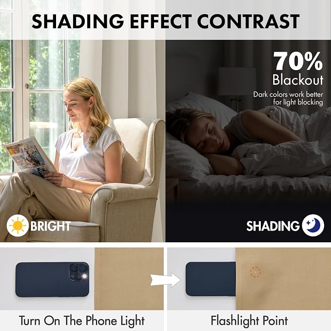 MIULEE 84 Inch Length Dark Beige Blackout Bedroom Curtains Set of 4 | Thermal - Image 3