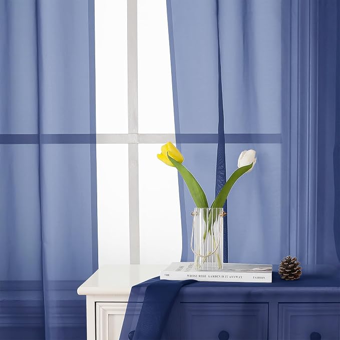 Royal Blue Sheer Curtains 84 Inches Long 2 Panels Set, Elegant Rod Pocket - Image 7