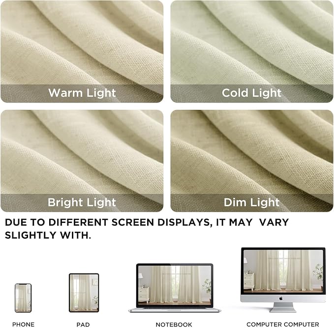 Joydeco Linen Curtains 108 Inch Length 2 Panels Set, Light Filtering Curtains - Image 2