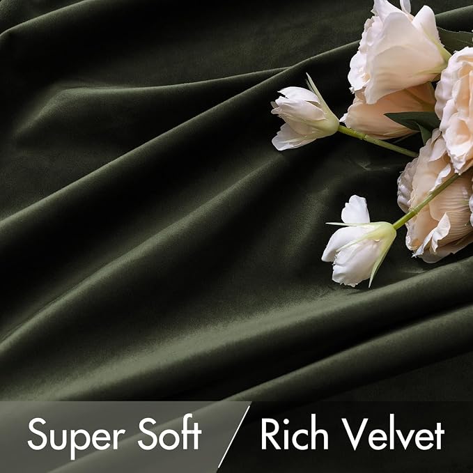 MIULEE Velvet Curtains 52x90 inches 2 Panels Olive Blackout Curtains | Luxury - Image 4