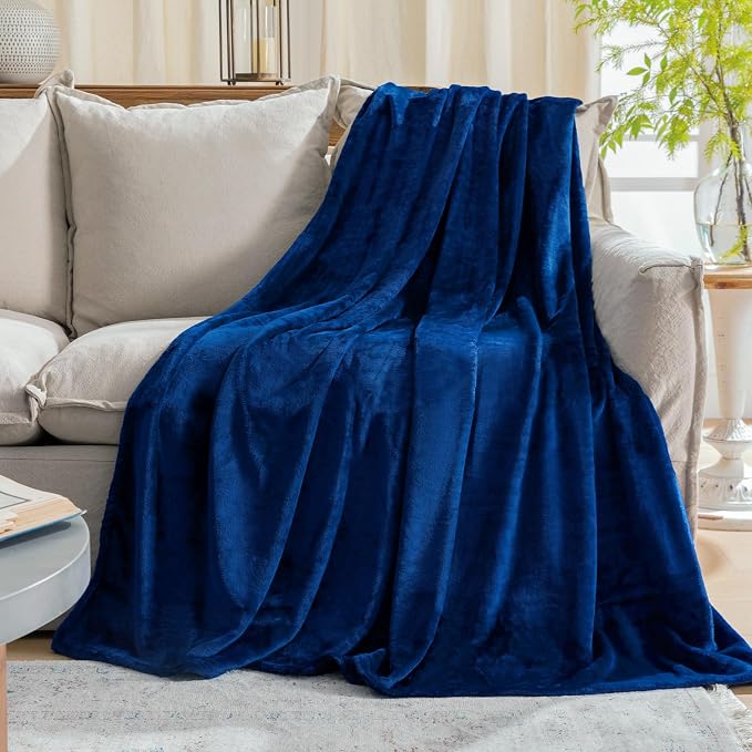 Classic Blue Fleece Plush Throw Blanket 60"x80"for Couch Fuzzy Cozy Flannel | by JIAHANNHA