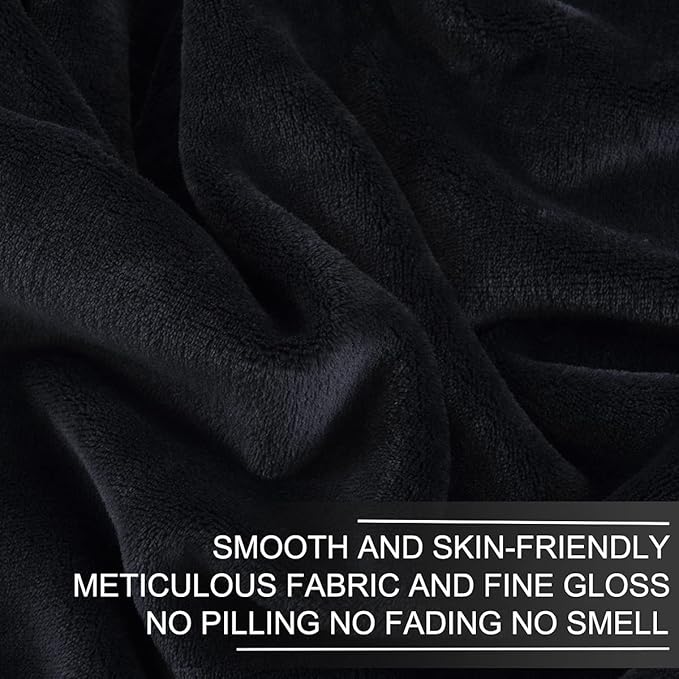 Polar Fleece Blanket Travel Size Lightweight Throw for The Bed Extra Soft Brush Fabric Super Warm Sofa Blanket 50"x 61"(Black Travel)