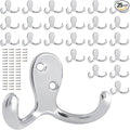 25 Pack Coat Hooks Wall Hooks for Hanging, Heavy Duty Double Prong Metal Hook Wall Mounted for Living Room, Bathroom, Kitchen, Bedroom for Coat, Bag, Scarf, Towel, Hat, Key, Cup (Silver)