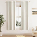 100% Blackout Linen Curtains for Bedroom 63 Inches Long Natural Cream Black Out by Guken