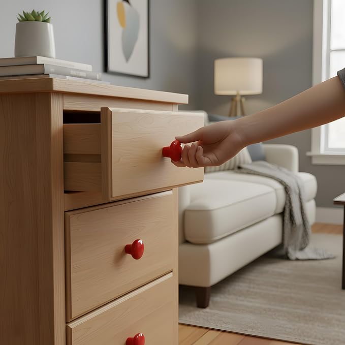 HUAMULAN 15PCS Red Glossy Ceramic Knobs Button Mushroom Round Cabinet Dresser Pulls Door Handles Cupboard Wardrobe Drawer, Dia. 1.5 inch 38mm