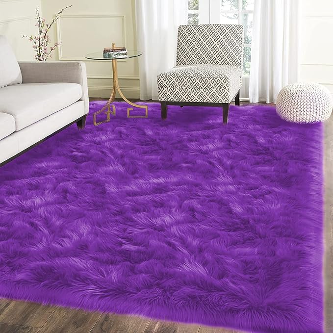 Latepis Alfombras para Salas 5x8 Area Rug Purple Fluffy Washable Shag Faux Fur by Latepis