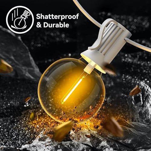 100ft 2-Pack Outdoor String Lights,Dimmable G40 LED String Lights with 52 Shatterproof Clear Bulbs UL Approval Waterproof Globe 1W 2700K Outdoor Lighting for Backyard Porch Cafe Party Wedding Garden