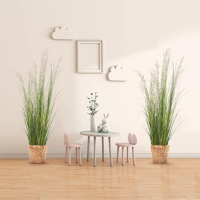 Artificial Plant, 47in Tall, 2pk Grass, Faux House Plant in Pot, Indoor Decorative Flowers & Plants, Housewarming Gift