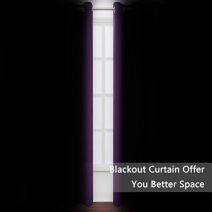 Blackout Curtains 66 x 84 inch/Purple Curtains Set of 2 Panels/Thermal - Image 3