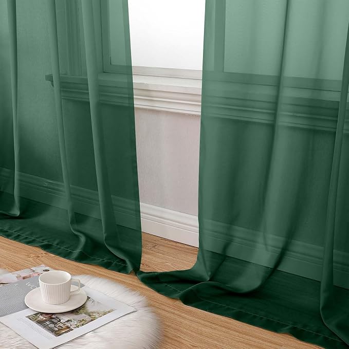 Hunter Green Sheer Curtain for Bedroom Living Room 72 Inches Long 2 Panels Set - Image 8