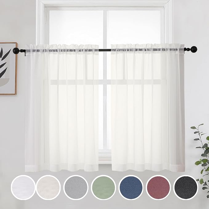 Short Sheer Curtains 36 Inches 2 Panels Set by OWENIE