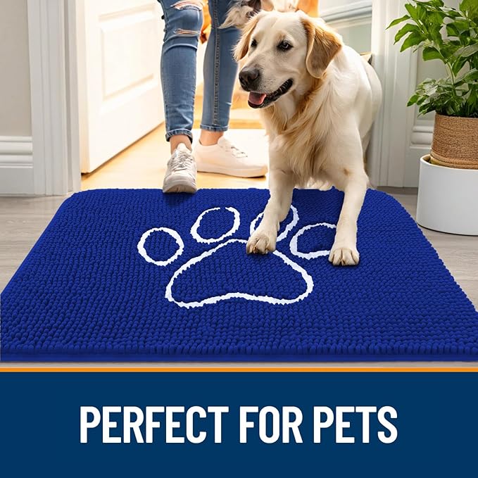 OLANLY Dog Door Mat for Muddy Paws 30x20, Paw Print Design Chenille Mud Mat | - Image 6