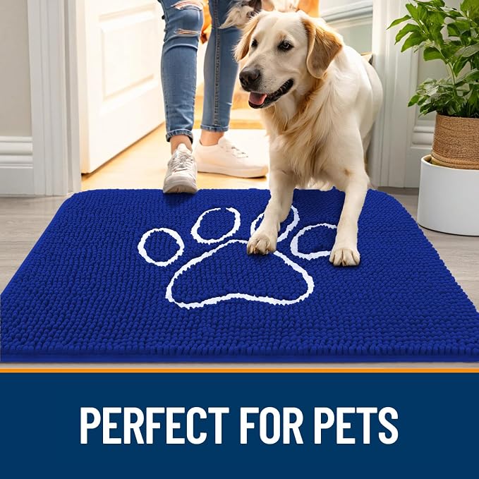 OLANLY Dog Door Mat for Muddy Paws 36x24, Paw Print Design Chenille Mud Mat | - Image 6