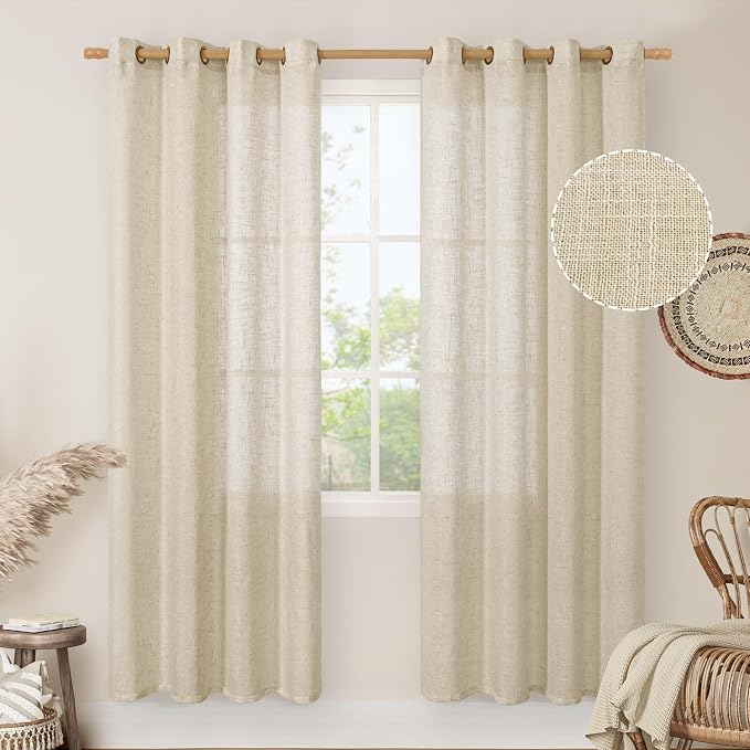 Semi Sheer Linen Curtains for Living Room, 80 Inch Length Light Filtering - Image 2