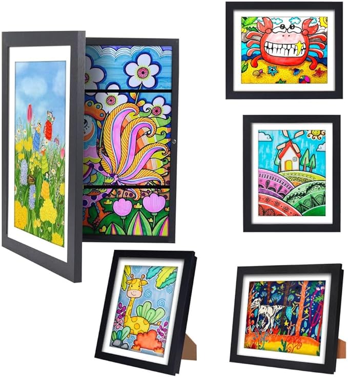 [2-Pack]Kids Art Frames,10x12.5 Front Opening Kids Artwork Frames Changeable, Display 8.5x11 or 9x12 With Mat,Holds 50 Pcs,for 3D Picture,A4 Artwork,Crafts,Childrens Drawing,Art Projects Storage-Wood
