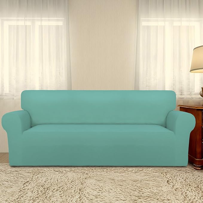 PureFit Stretch Couch Covers for Sofa Large Sofa Slipcovers Cyan | 1-Piece Sofa - Image 2